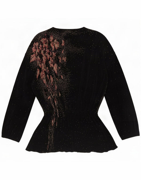 Vintage Womens Wrap Velvet Cardigan Top UK 16 Large Black Spotted Polyamid