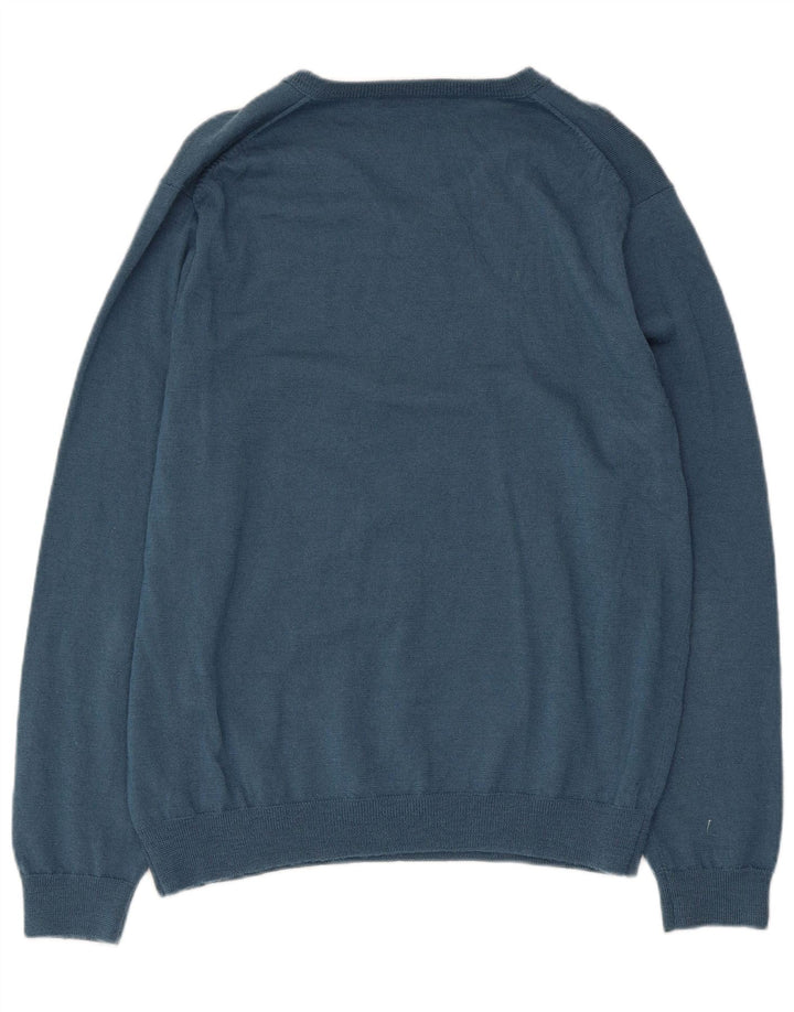 J. Crew Herren-Pullover mit V-Ausschnitt, groß, blaue Merinowolle