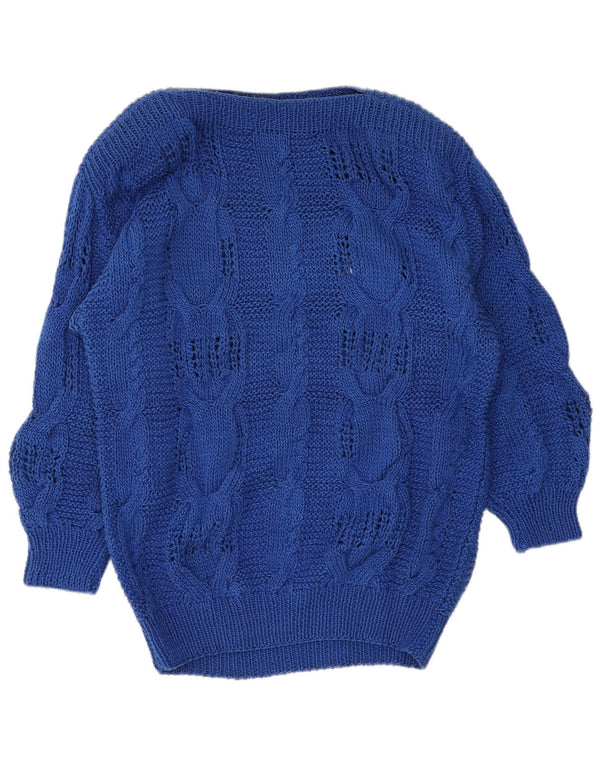 Vintage Damen Pullover mit U-Boot-Ausschnitt, UK 16, Groß, Blau