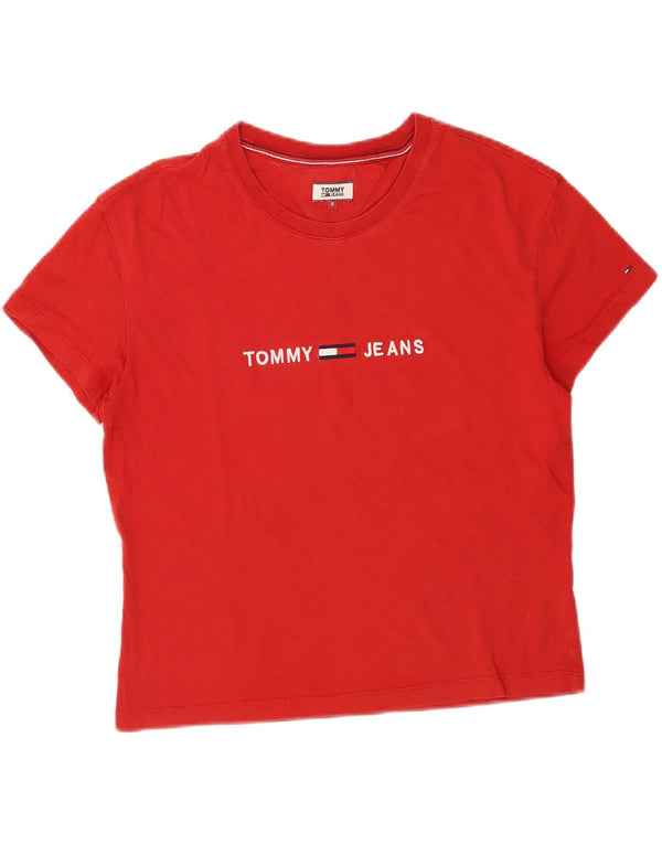 TOMMY HILFIGER Damen Übergroßes Grafik-T-Shirt-Oberteil UK 10 Small Rot