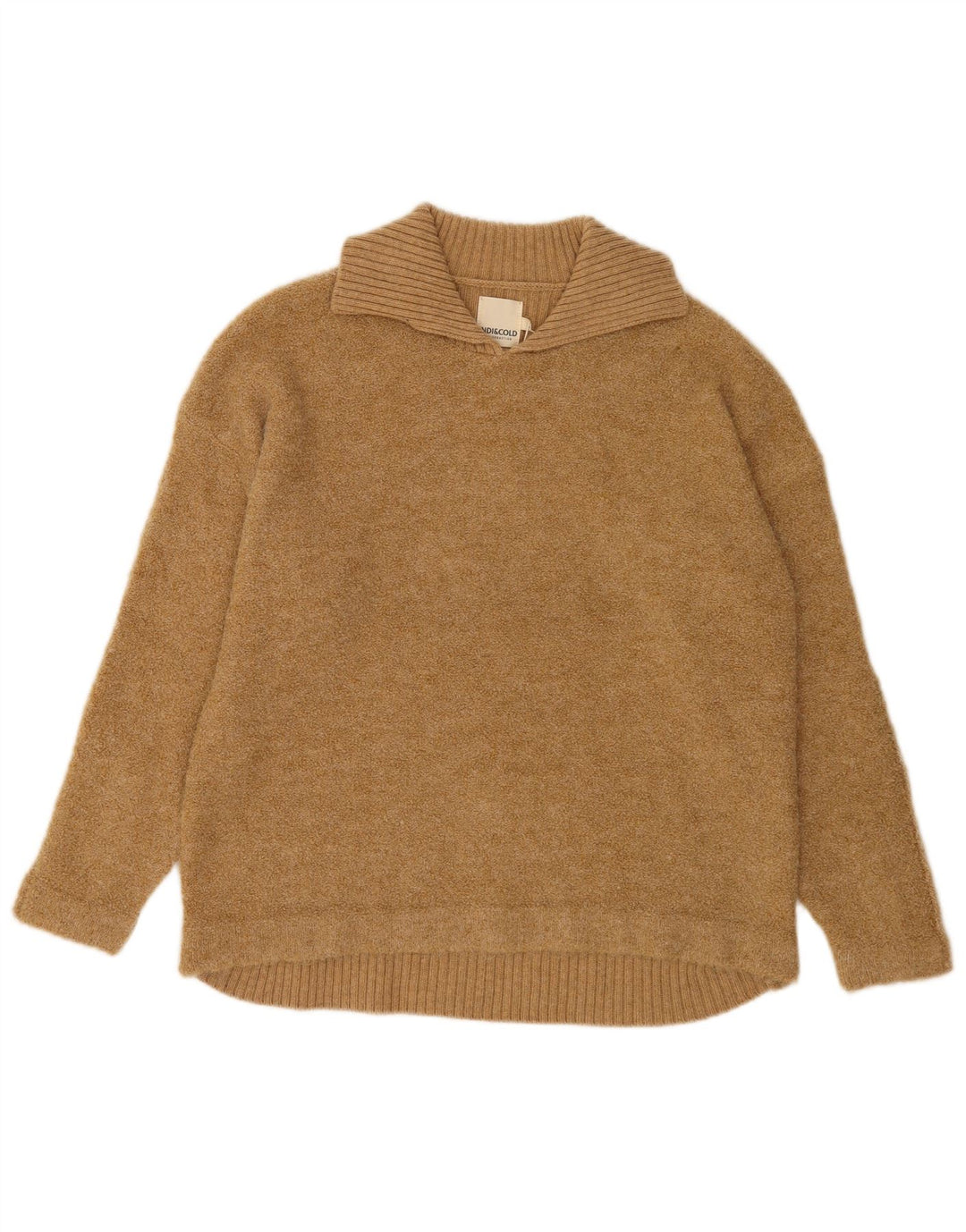 Indi & Cold Damen-Pullover, übergroß, Rollkragen, UK 16, Größe L, beige Wolle