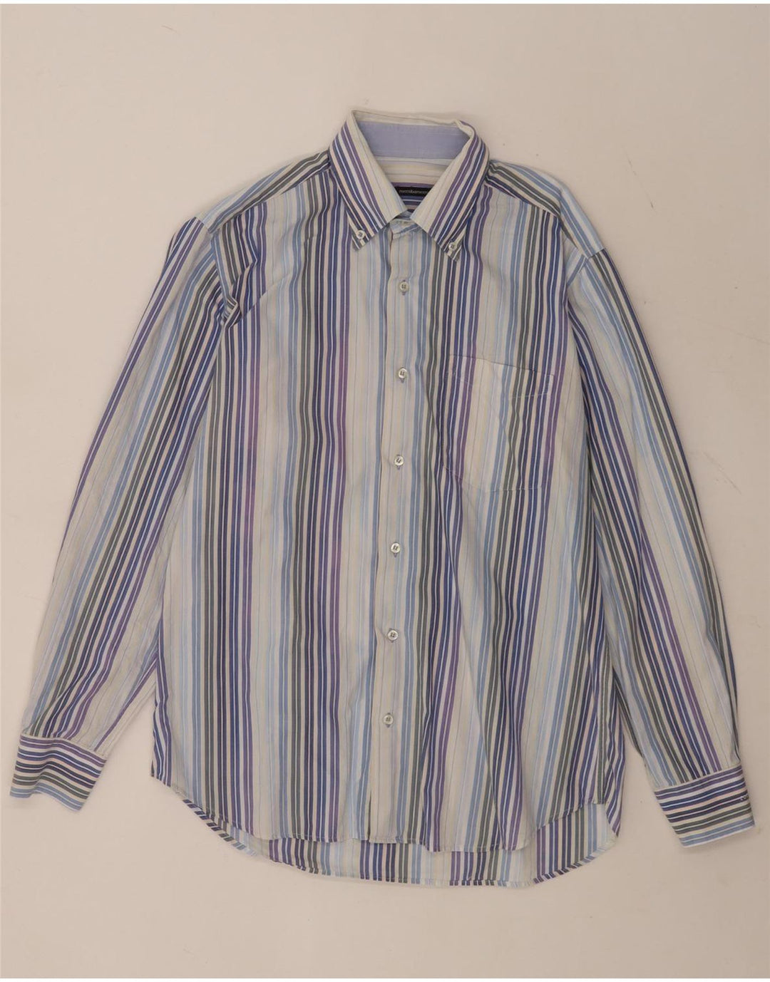 Roccobarocco Herrenhemd Größe 40 15 3/4 mittelblau gestreifte Baumwolle
