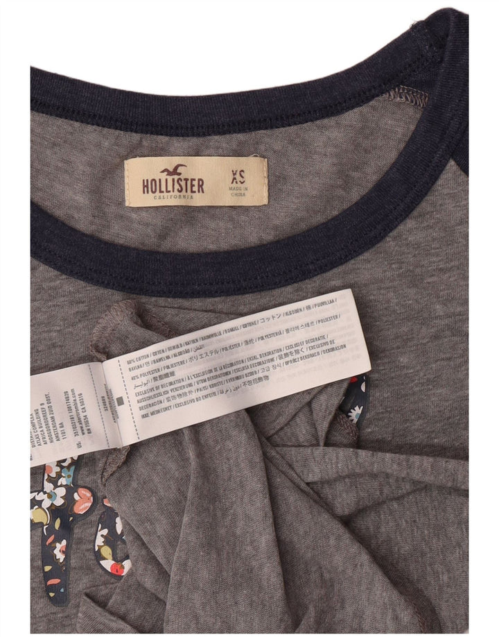 HOLLISTER Damen Grafik-T-Shirt-Oberteil UK 6 XS Graue Colourblock-Baumwolle
