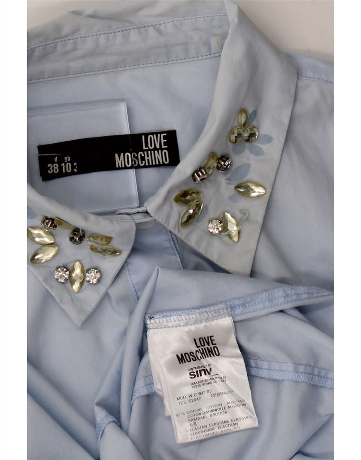 MOSCHINO Womens Shirt UK 10 Small Blue Cotton Vintage Moschino and Second-Hand Moschino from Messina Hembry 