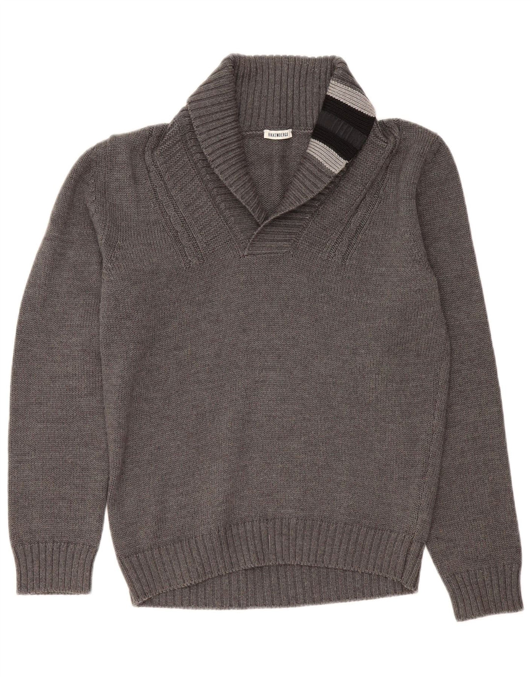 Bikkembergs Herren-Pullover mit Schalkragen, groß, graue Wolle in Blockfarben