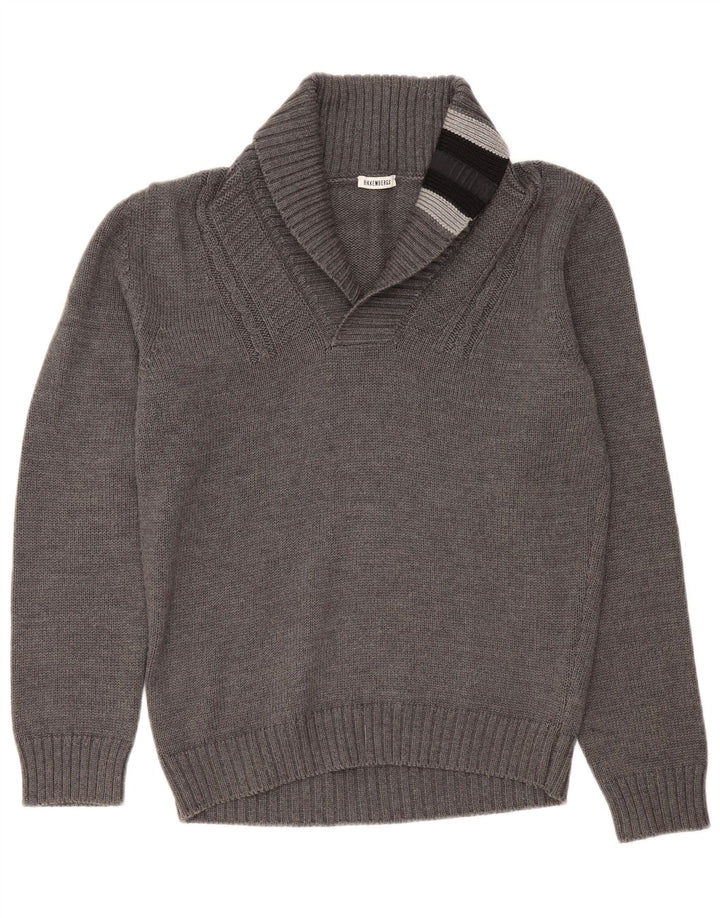 Bikkembergs Herren-Pullover mit Schalkragen, groß, graue Wolle in Blockfarben