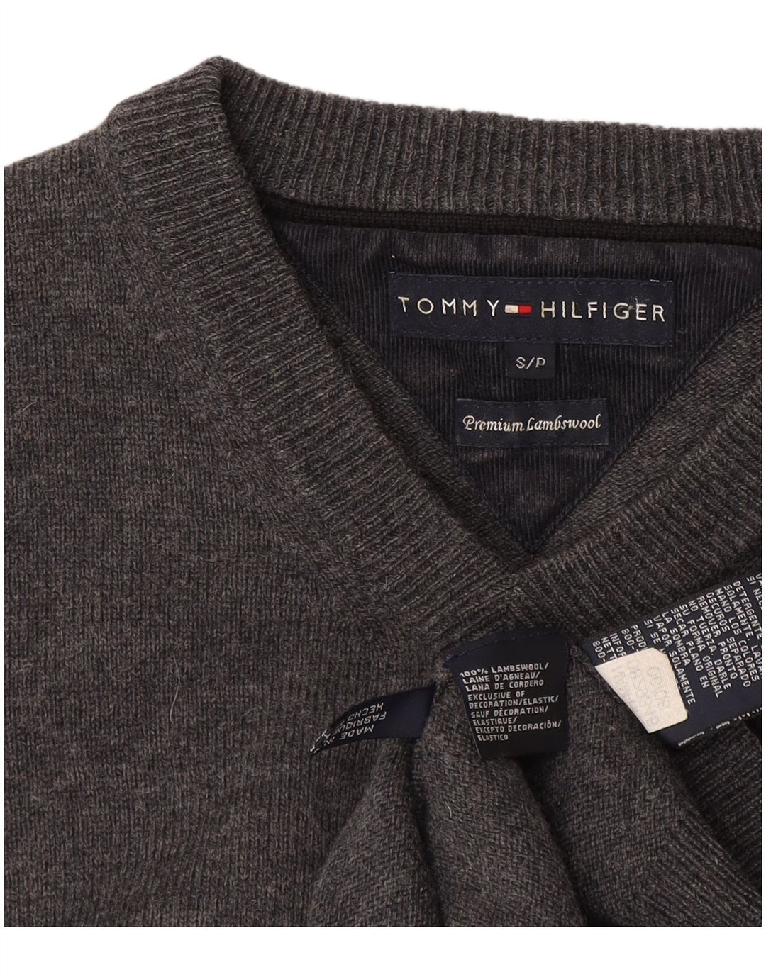 Tommy Hilfiger Herren-Pullover mit V-Ausschnitt, kleine graue Lammwolle