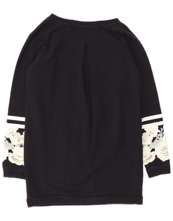 Liu Jo Damen Longline Loose Fit Sweatshirt Pullover UK 10 Small Schwarz Blumenmuster