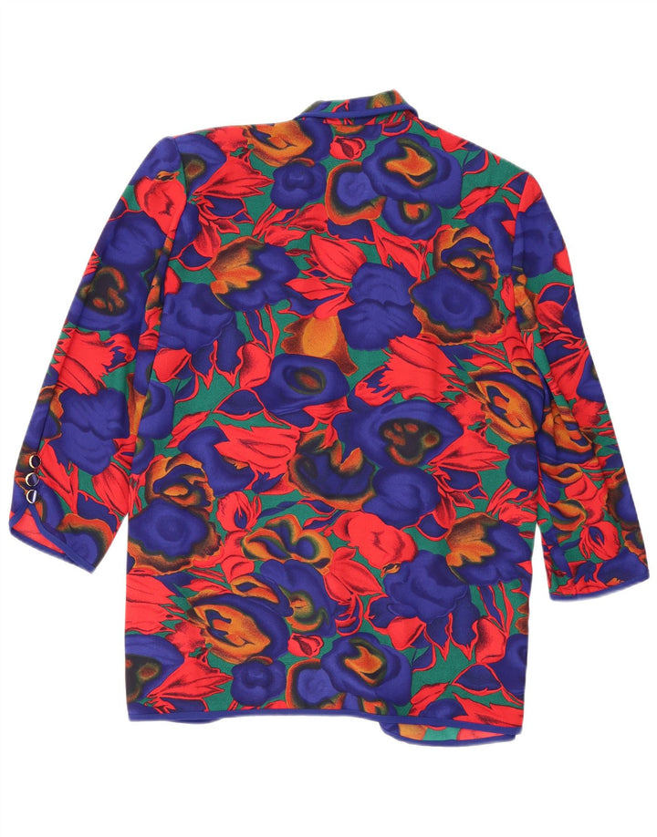 Vintage Damen 4-Knopf-Blazerjacke UK 20 2XL Blau geblümtes Polyester