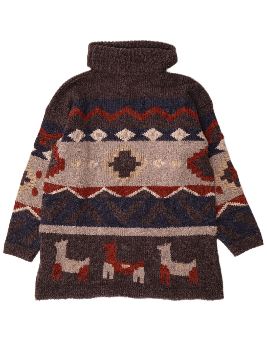 Vintage Herren Rollkragenpullover Pullover Einheitsgröße Grau Geometrisches Acryl