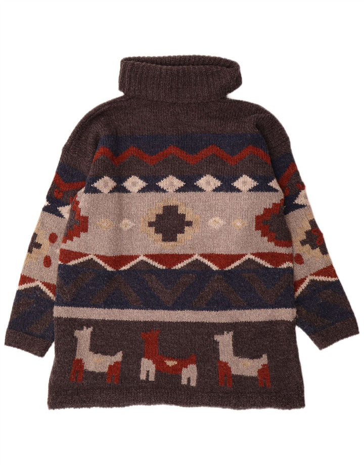 Vintage Herren Rollkragenpullover Pullover Einheitsgröße Grau Geometrisches Acryl