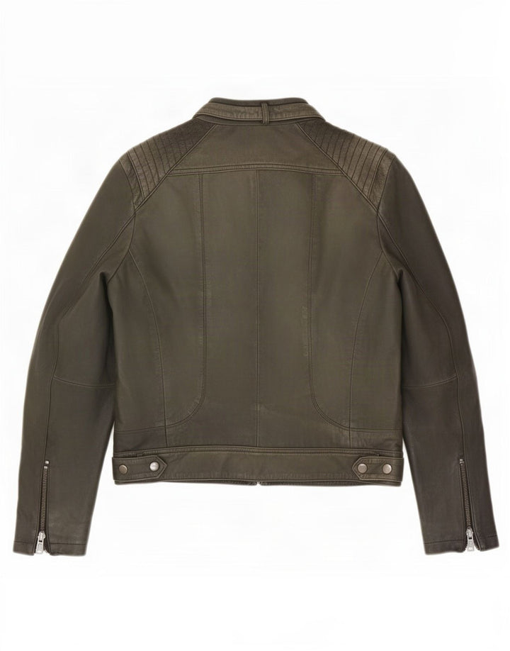 MINT VELVET Damen Lederjacke UK 12 Mittelgrün