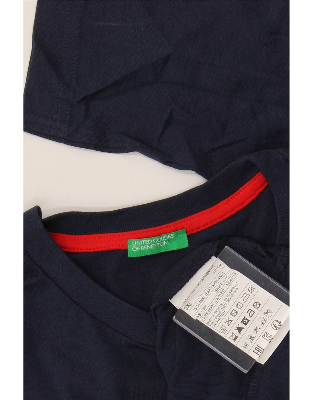 BENETTON Jungen Grafik-Top, langärmlig, 13–14 Jahre, 3XL, Marineblau, Baumwolle