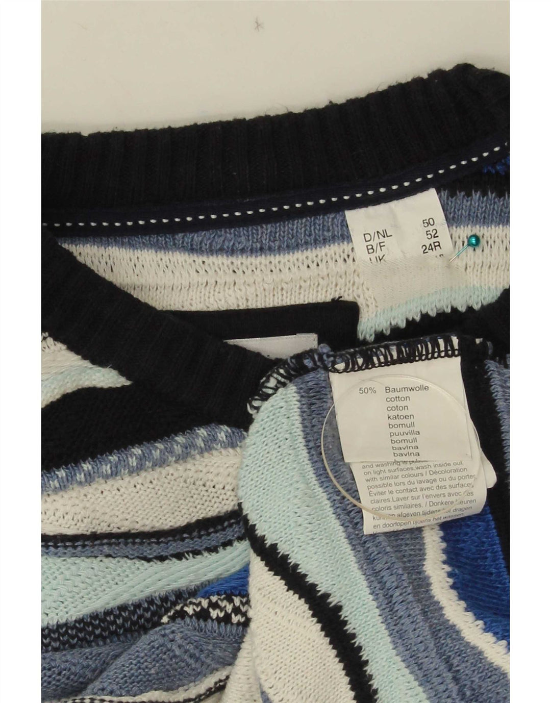 Roger Kent Herren-Pullover mit Rundhalsausschnitt, EU 52, Größe L, Blau, Farbblock