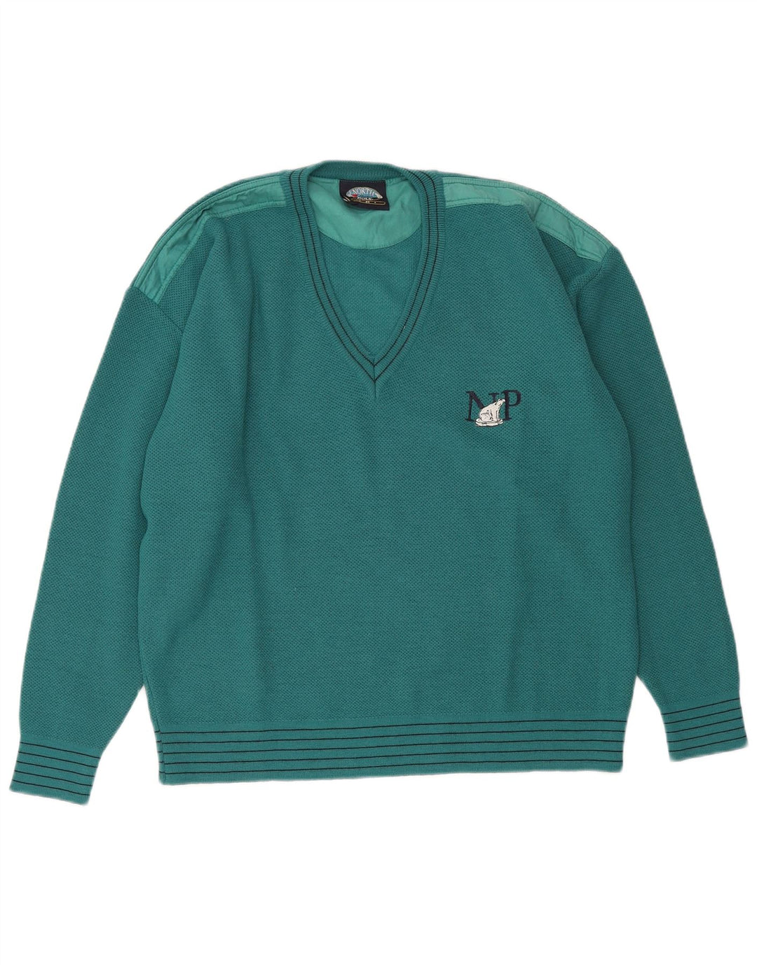 North Pole Herren-Pullover mit V-Ausschnitt, reguläre Passform, mittelgrüne Wolle