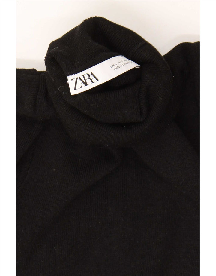 Zara Damen Crop Bluse Top UK 8 Small Schwarze Viskose