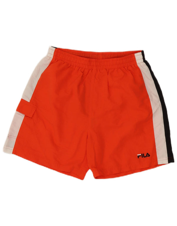 FILA Herren-Badeshorts, groß, orangefarbenes Farbblock-Polyester