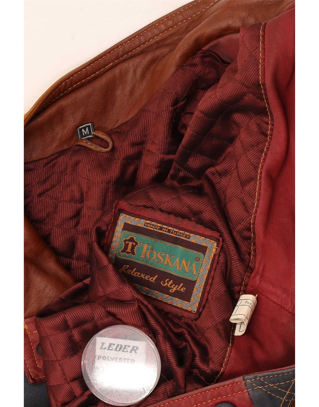Toskana Herren Lederjacke UK 38 Mittelrotes Colourblock-Leder