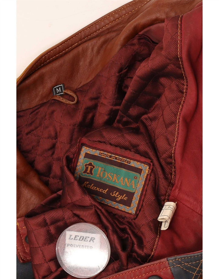Toskana Herren Lederjacke UK 38 Mittelrotes Colourblock-Leder