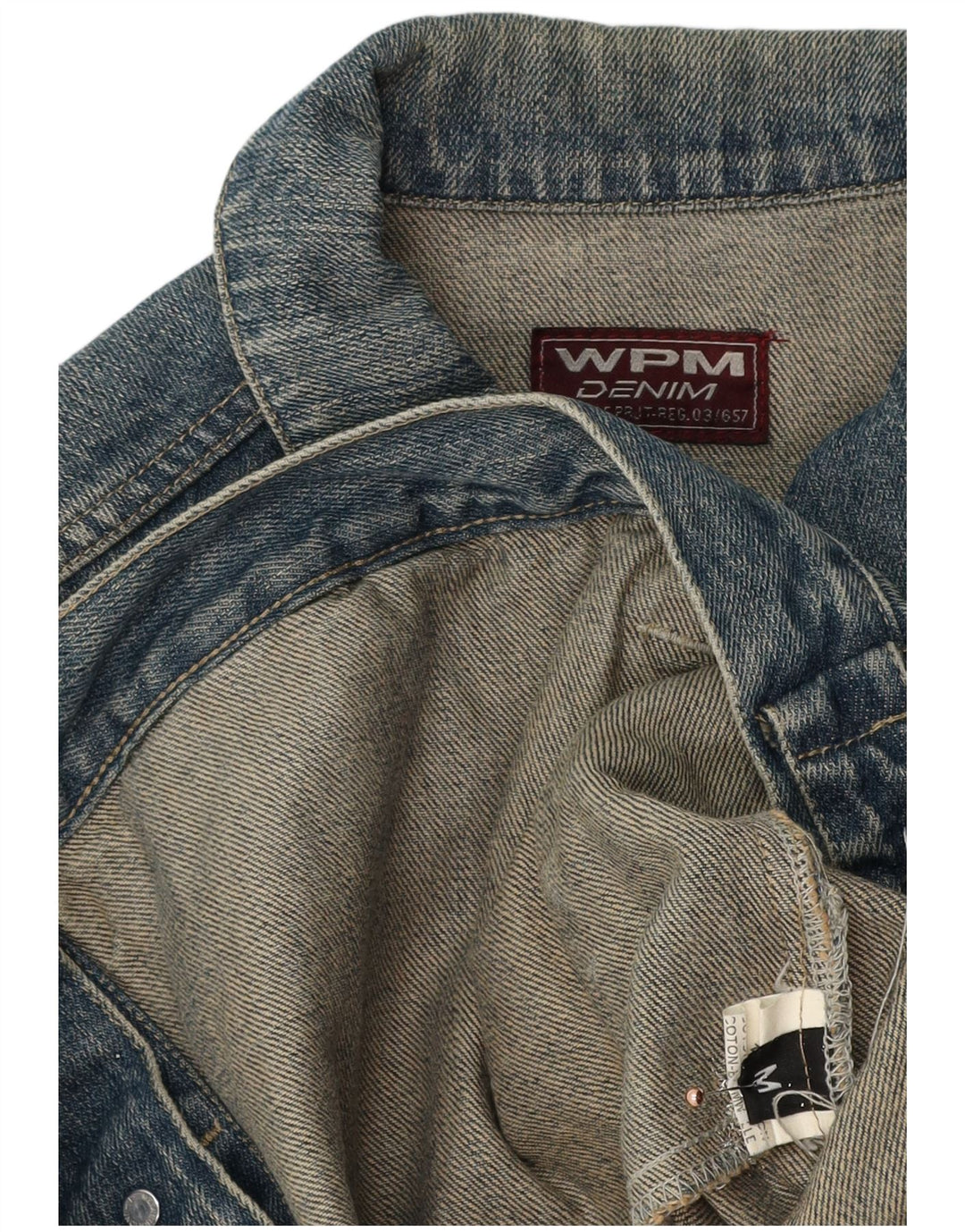 WAMPUM Mens Denim Jacket UK 38 Medium Blue Cotton