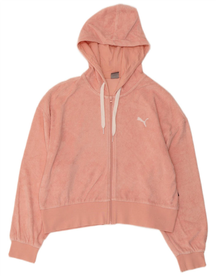 PUMA Damen Crop Velour Zip Hoodie Pullover UK 14 Large Pink