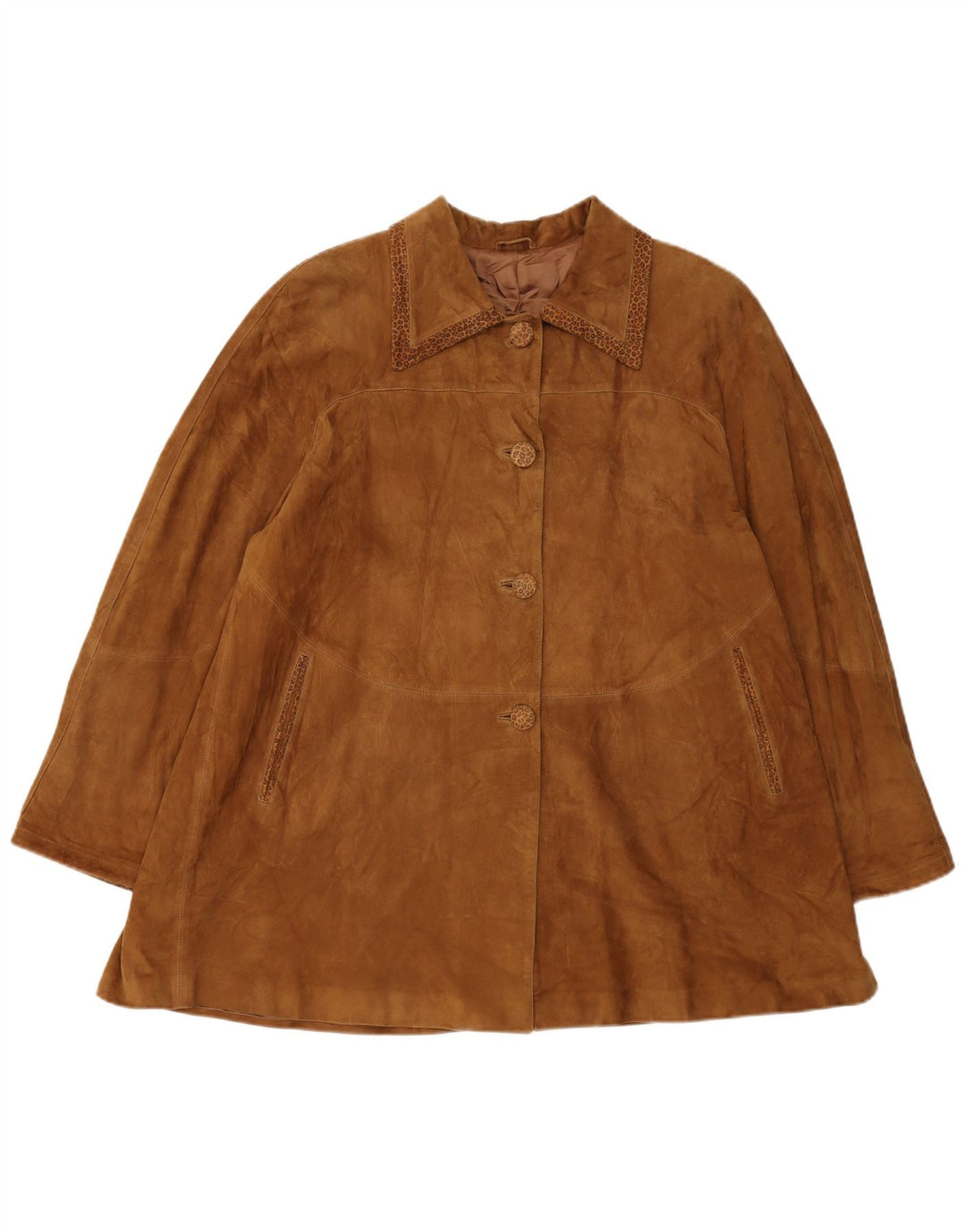 GERMAN'S Damen Übergroßer Wildledermantel EU 44 XL Brauner Tierdruck
