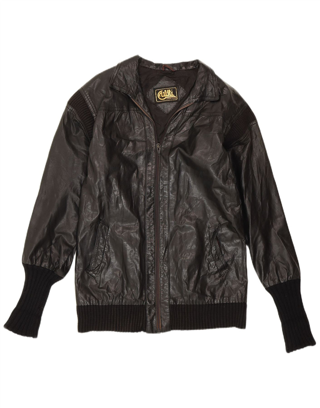 VINTAGE Damen Lederjacke UK 14 Mittelschwarzes Leder