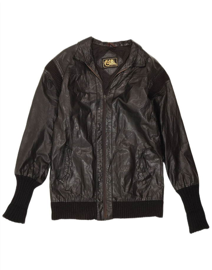 VINTAGE Damen Lederjacke UK 14 Mittelschwarzes Leder