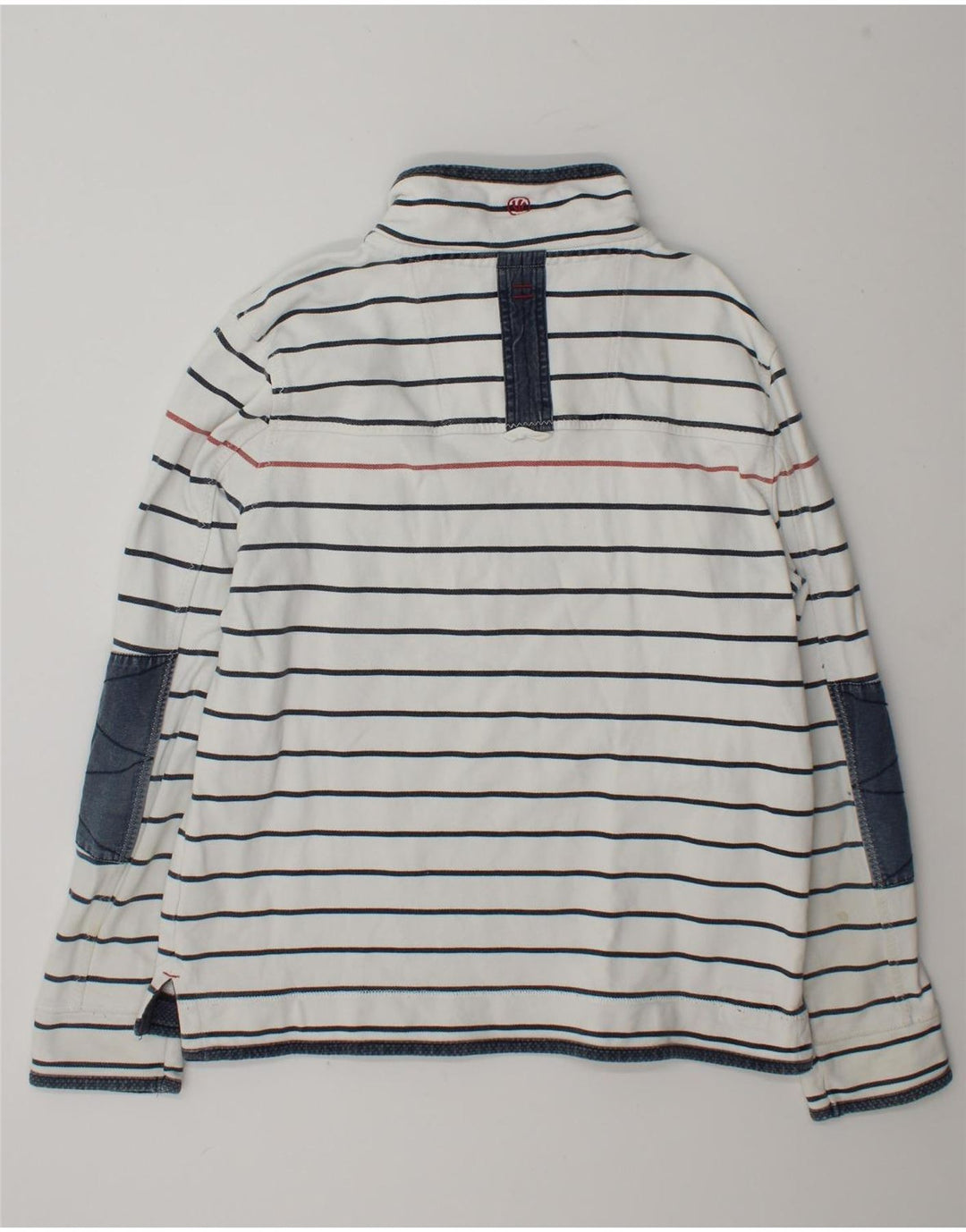 Fat Face Herren-Sweatshirt mit Reißverschluss am Hals, groß, weiß gestreift, Baumwolle