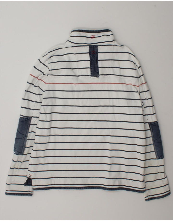 Fat Face Herren-Sweatshirt mit Reißverschluss am Hals, groß, weiß gestreift, Baumwolle