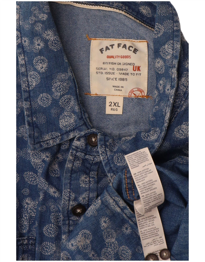Fat Face Herrenhemd 2XL Blau geblümt Baumwolle