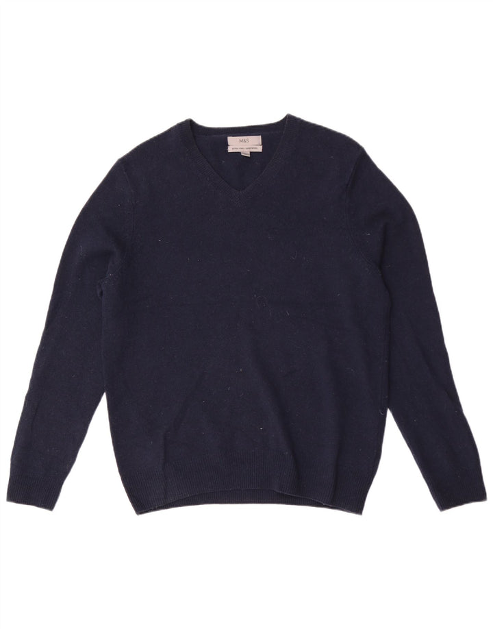Marks & Spencer Herren-Pullover mit V-Ausschnitt aus mittelblauer Lammwolle