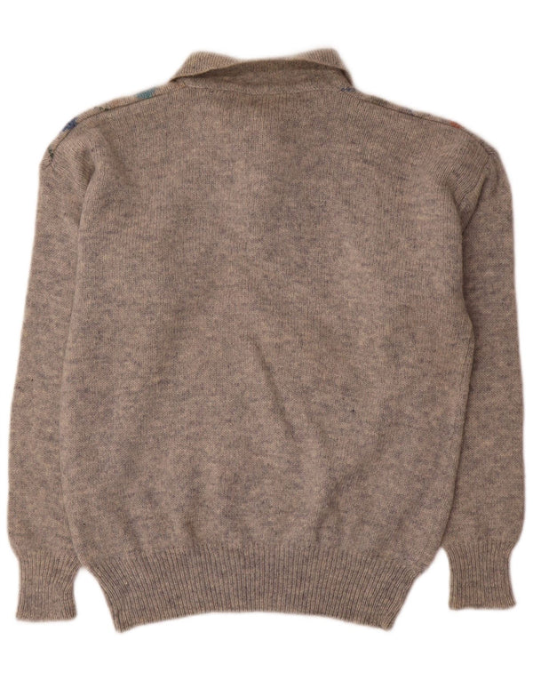 MC Kenzy Mens Polo Neck Jumper Sweater Large Grey Argyle/Diamond Wool