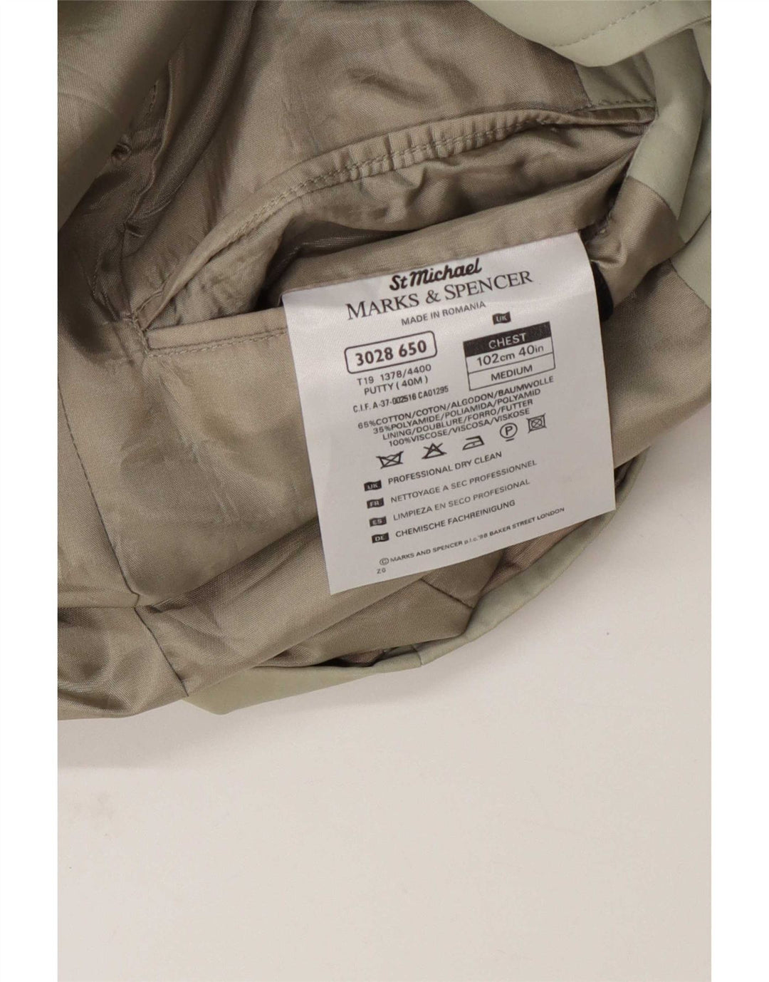 Marks & Spencer Herren-Blazer mit 3 Knöpfen, UK 40, mittelbeige Baumwolle