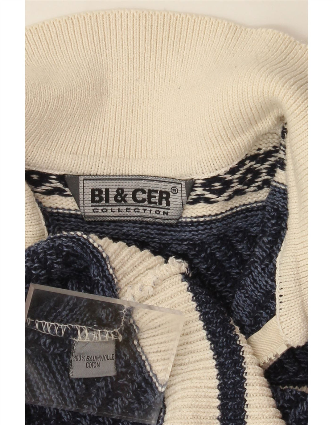 VINTAGE Herren-Polo-Pullover aus mittelblauer Fair-Isle-Baumwolle