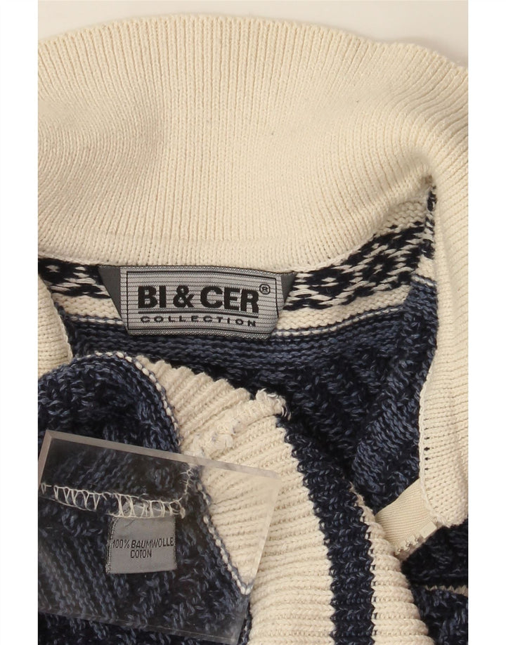 VINTAGE Herren-Polo-Pullover aus mittelblauer Fair-Isle-Baumwolle