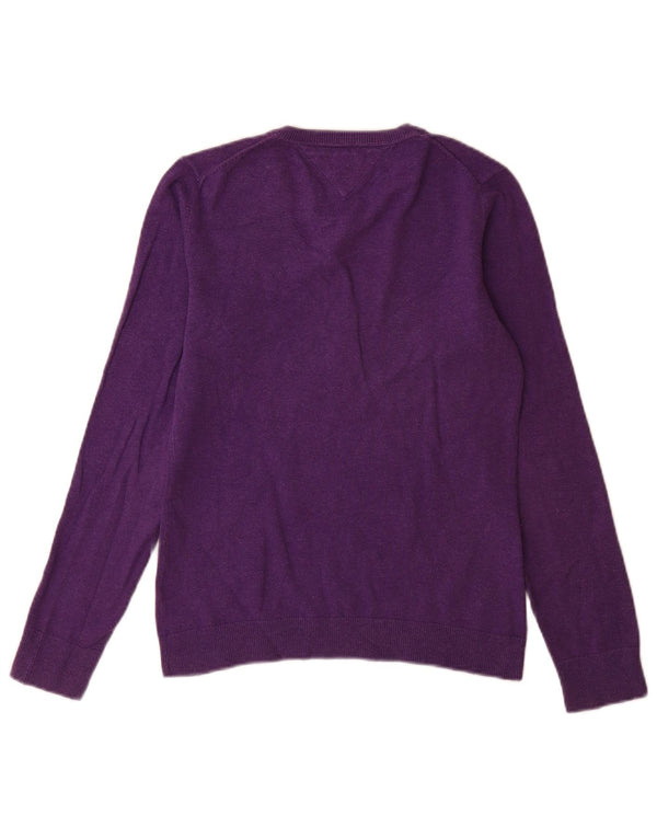 Tommy Hilfiger Womens V-Neck Jumper Sweater UK 12 Medium Purple Cotton
