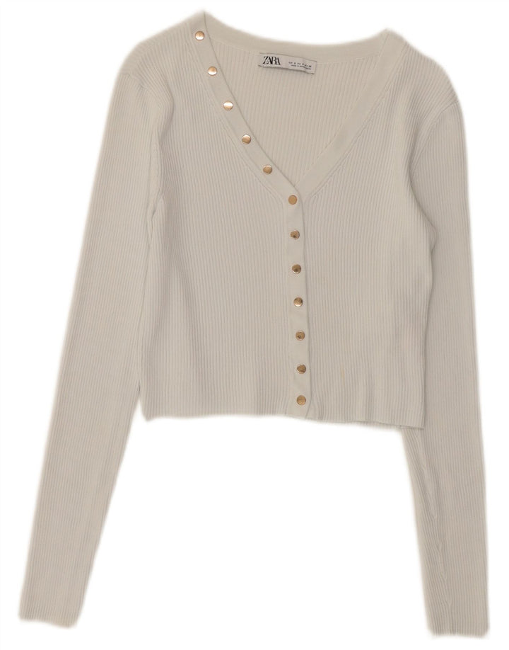 Zara Damen Crop Cardigan Top UK 10 Small Weiß Polyamid