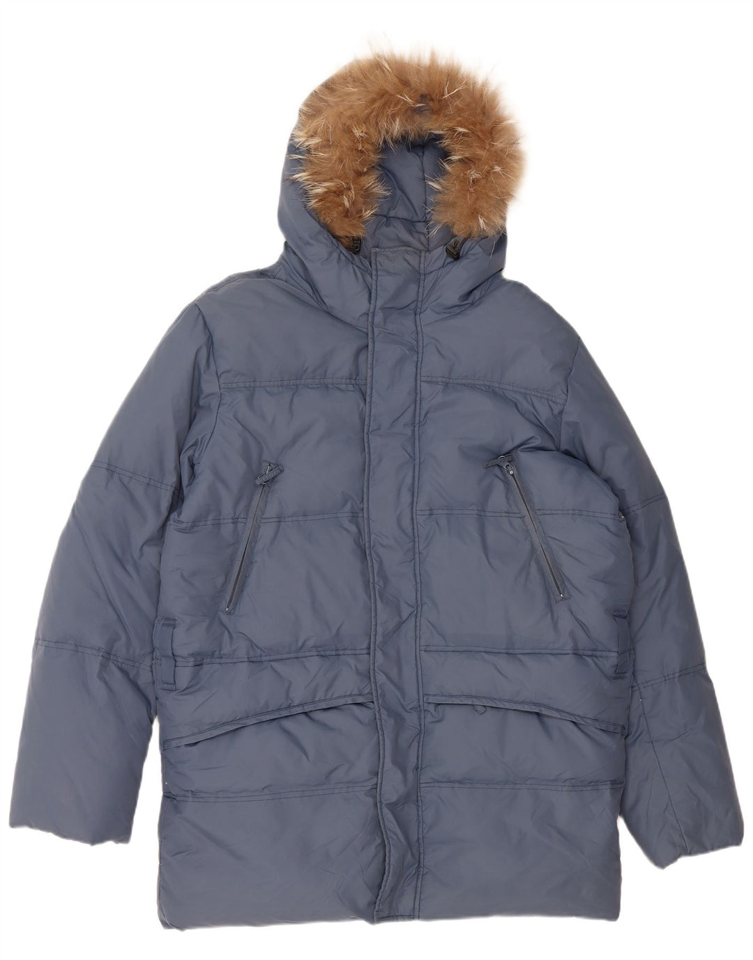 VINTAGE Herren Loose Fit Kapuzen-gepolsterter Mantel UK 36 Kleines blaues Nylon