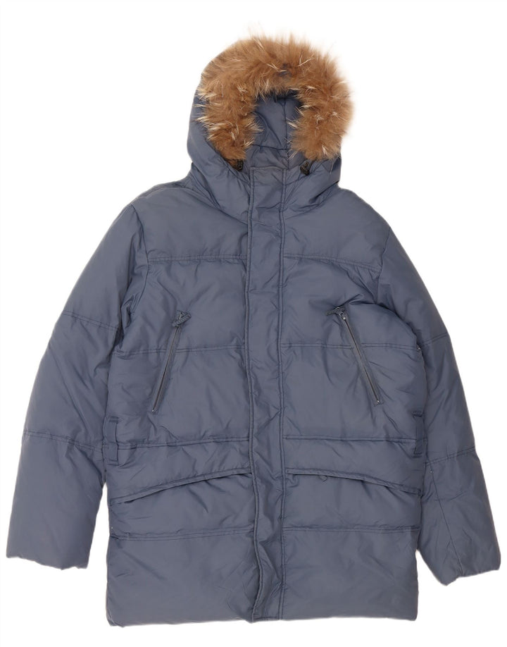VINTAGE Herren Loose Fit Kapuzen-gepolsterter Mantel UK 36 Kleines blaues Nylon