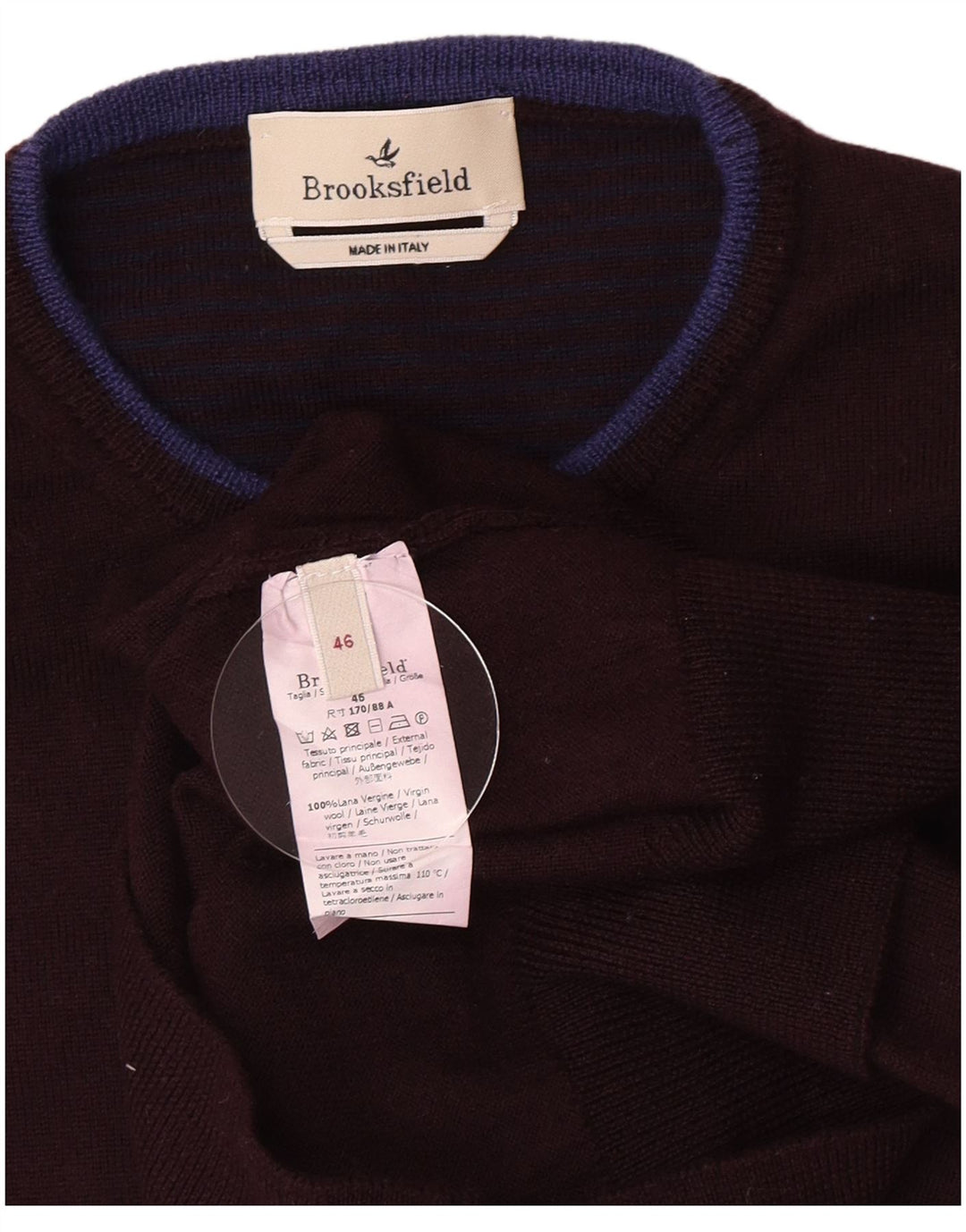 Brooksfield Herren-Pullover mit Rundhalsausschnitt, IT 46, kleine kastanienbraune Schurwolle