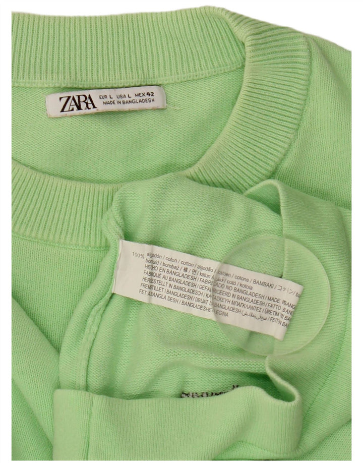 Zara Herren-Pullover mit Rundhalsausschnitt, groß, grüne Baumwolle