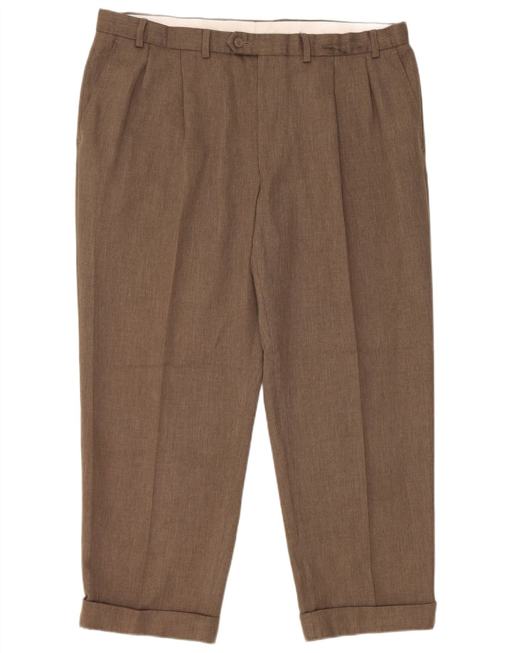 Marks & Spencer Herren-Anzughose mit konisch zulaufendem Bein, Breite 40, Länge 29, Braun, Polyester