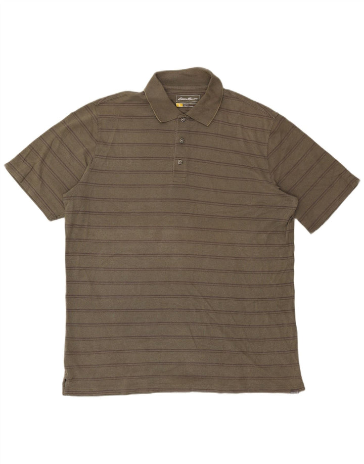 Eddie Bauer Herren-Poloshirt mit normaler Passform, groß, Khaki, gestreift, Baumwolle