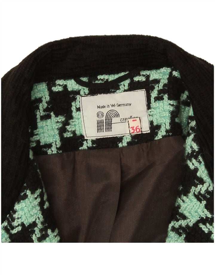 Vintage Damen 2-Knopf-Blazerjacke EU 36 Kleiner grüner Hahnentritt