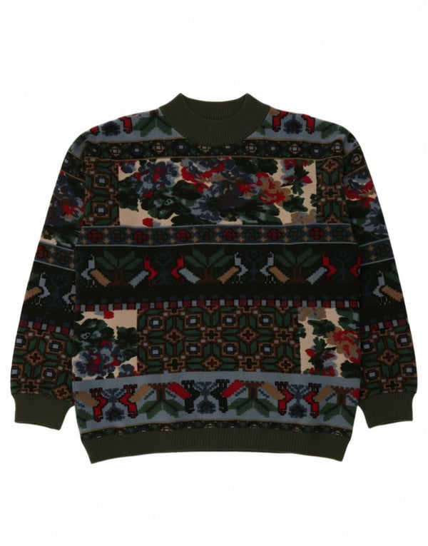 Vintage Damen Rollkragenpullover Pullover UK 18 XL Khaki Fair Isle