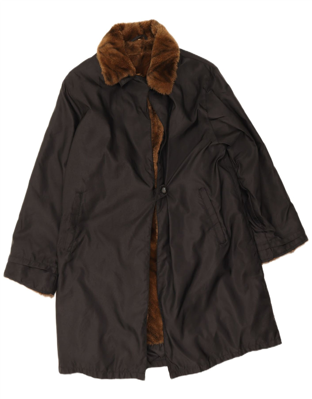Vintage Damen Sherpa Mantel IT 42 Medium Schwarz Polyamid