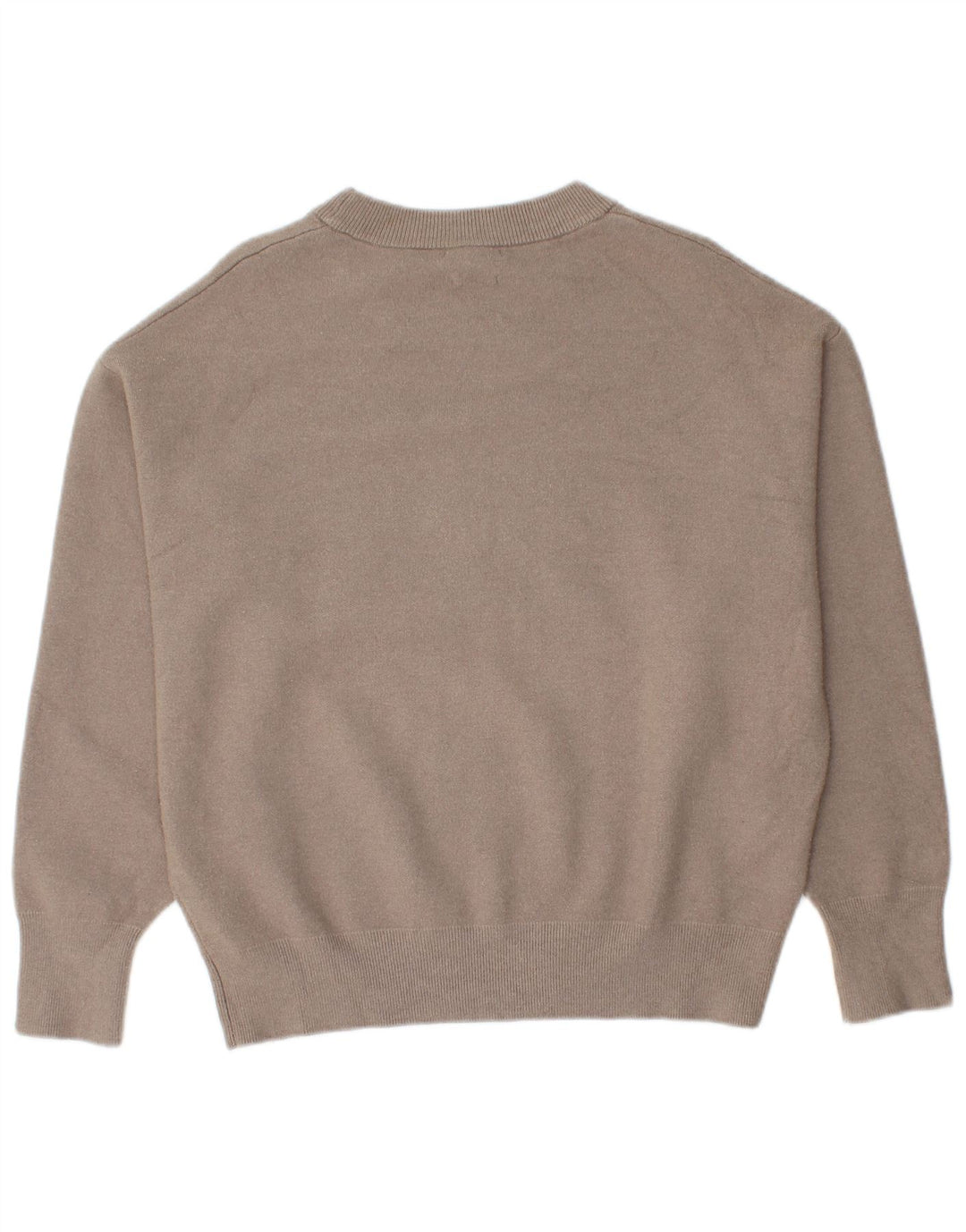 Massimo Dutti Damen Pullover mit grafischem Rundhalsausschnitt, UK 14, Mittelbeige