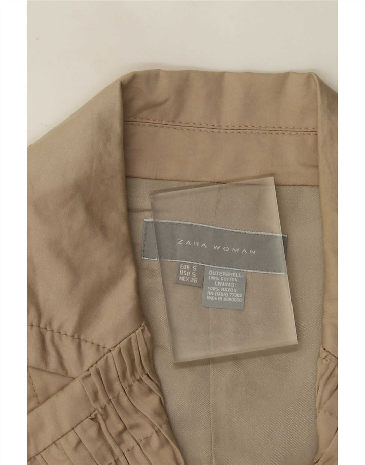 Offene Blazerjacke für Damen von Zara, Gr. 8, Größe S, Beige, Baumwolle
