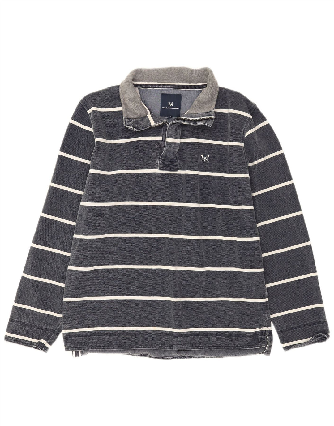 CREW CLOTHING Herren-Sweatshirt mit Reißverschluss am Hals, mittelgroß, marineblau gestreift